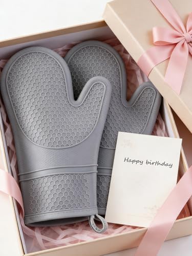 2 Pack Silicone Oven Mitts Pair, Ribbed Soft Silicone Oven Mitt with