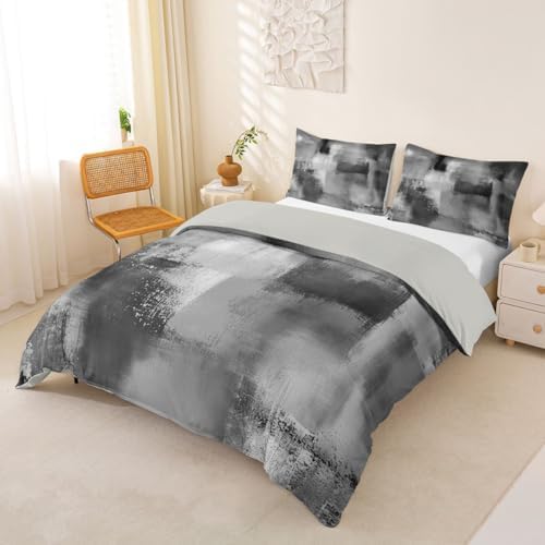 jejeloiu Gray White Duvet Cover Queen Size Modern Abstract Comforter