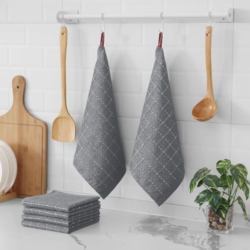 Homaxy 100% Cotton Terry Kitchen Dish Cloths, 7 Pack, Grey