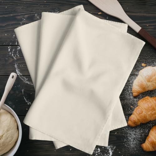 Cream Kitchen Towels Set of 3, Solid Color Absorbent Dish Cloths 18 x