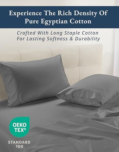 LANE LINEN King Size Sheets 100% Egyptian Cotton Sateen - Charcoal