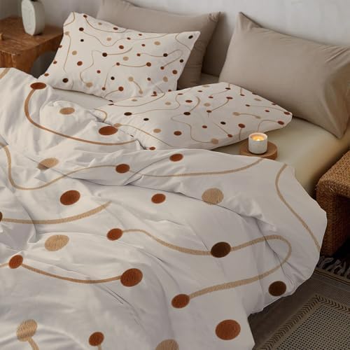 Beige Duvet Cover King Size Set - Soft Bedding withAbstract line and