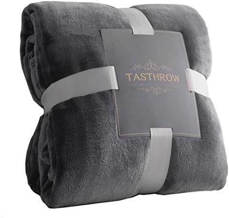 TASTHROW Large Flannel Fleece Throw Blanket, 60×80 Inch - Grey