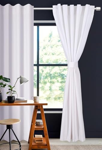 Bedding Craft White Cotton Curtains,63 Inch Tab Top Cotton Curtain Set