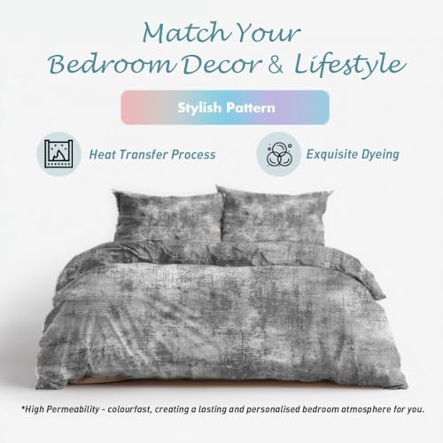 Grey Duvet Cover Queen Size, Modern Abstract Vintage Reversible Design