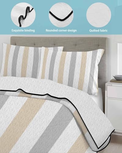 68x98in Quilt Bedding Set Classical Beige Grey Striped Breathable