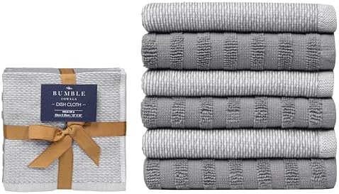 Bumble Premium Dish Cloths 13"x13" (6 Pack) | 100% Natural Ring Spun