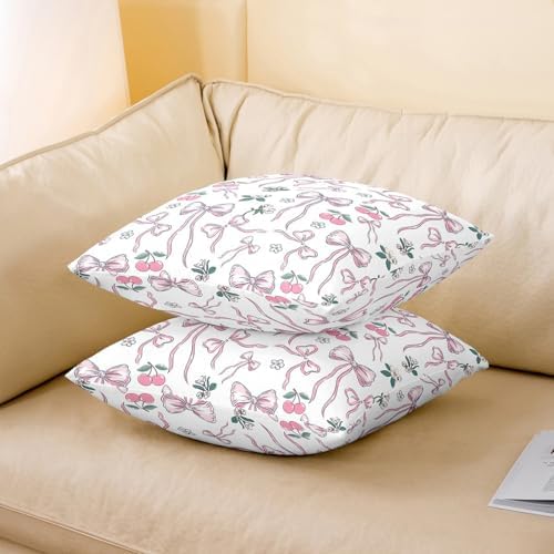 jejeloiu Pink Girls Bow Reversible Throw Pillow Covers for Kids Kawaii