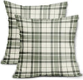 Sage Green Plaid Pillow Covers 18x18 Set of 2 Grey Cream Buffalo Plaid
