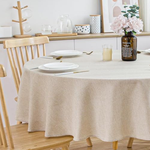 Round Imitation Linen Tablecloth 78 in Water-Resistant, Linen