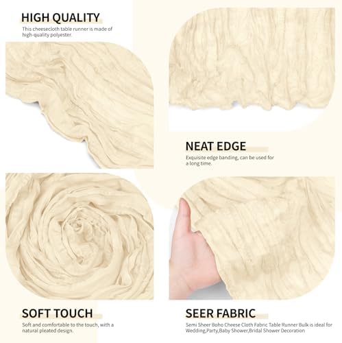 12 Pack Ivory Cheesecloth Table Runner 10Ft, Gauze Table Runners 21.5