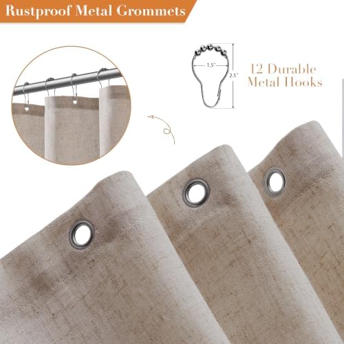 Extra Long Linen Shower Curtain for Bathroom 84 Inch Long Taupe