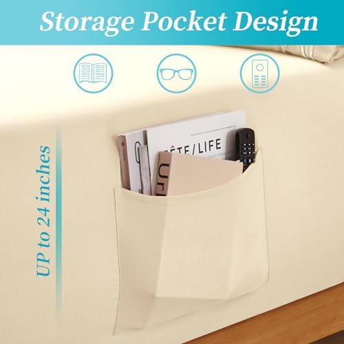 Horbaunal Extra Deep Pocket Queen Fitted Sheet Only, Cream