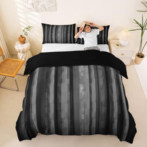 Feelyou Abstract Stripe Duvet Cover Queen Size Gray Bedding Set for