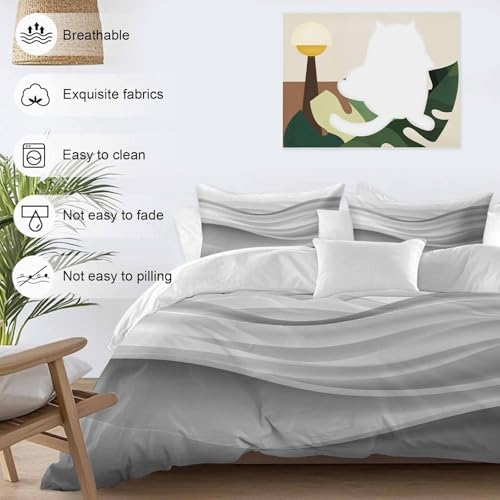 Gray Striped Bed Duvet Cover Queen Size Bedding Set, 3 Pieces Washed