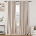 Oatmeal Linen 100% Black Out Curtains 108 Inches Long 2 Panels Set for