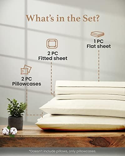 100% Cotton Split King Sheets Sets for Adjustable Bed, 5 Piece, Ivory