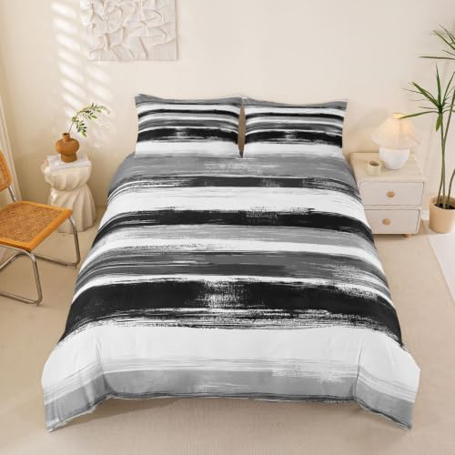 Erosebridal Black Grey White King Size Duvet Cover, Ombre Modern