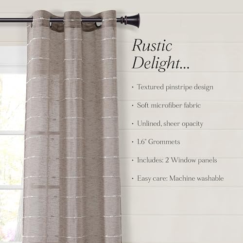 Lush Decor Farmhouse Textured Grommet Sheer Window Curtain Panel Pair