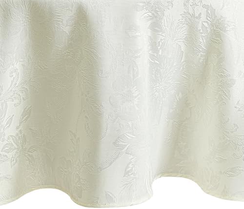 Poinsettia Elegance Jacquard Holiday Tablecloth, Ivory - 90" W x 90" L