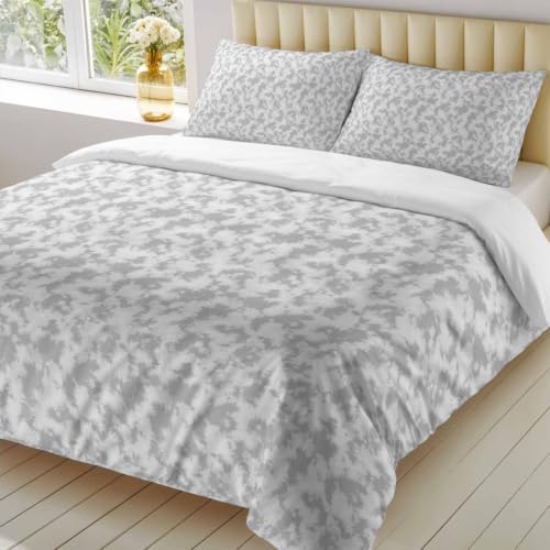 Duvet Cover Queen Size, Gray Florals 3-Piece Bedding Quilt/Comforter