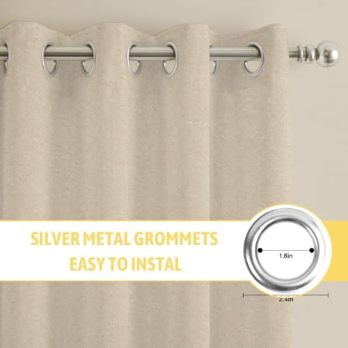 Tan Solid Color Window Curtains Panels with Silver Grommet, Modern