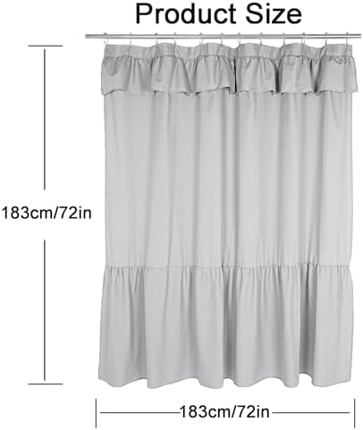 DOSLY Ides Ruffled Farmhouse Shower Curtain, Light Grey Fabric