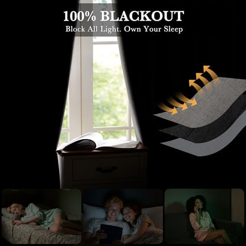 RYB HOME Grey Linen 100% Blackout Curtains 120 Inch Long for Living