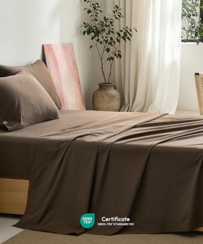 JELLYMONI 100% Washed Cotton Sheets, 4PC Full Sheet Set, Deep Pocket