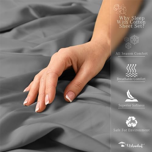URBANHUT 100% Cotton Sheets King Size, 4 Piece Hotel Style Sheet Set