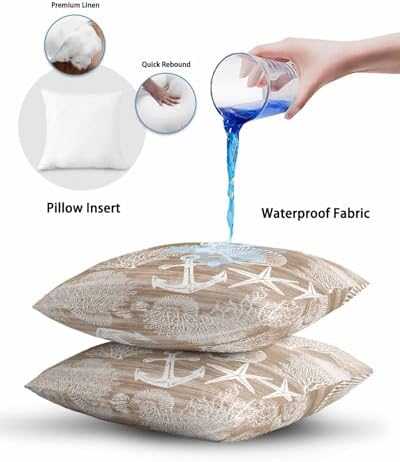 Outdoor Pillow Covers with Inserts,Brown Anchor Nautical Waterproof