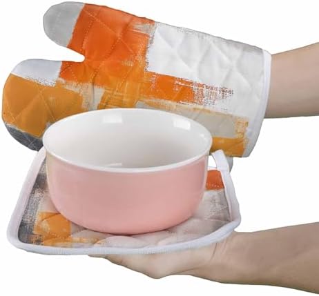 Quilted Cotton Terry Cloth Oven Mitt, Pot Holder Orange Ombre Gray