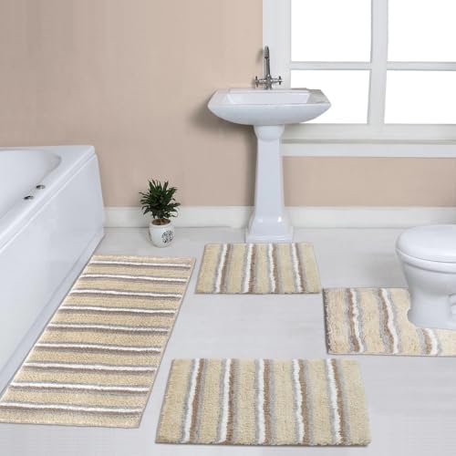 TRP Non Slip & Machine Washable Bathroom Rugs Sets 4 Piece with Non