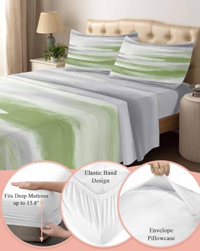 Sage Green Gray California King Bed Sheets,Breathable Cooling Sheet