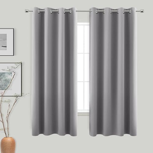 KOUFALL Gray Curtains 63 Inch Length 2 Panel Set for Kitchen,Room