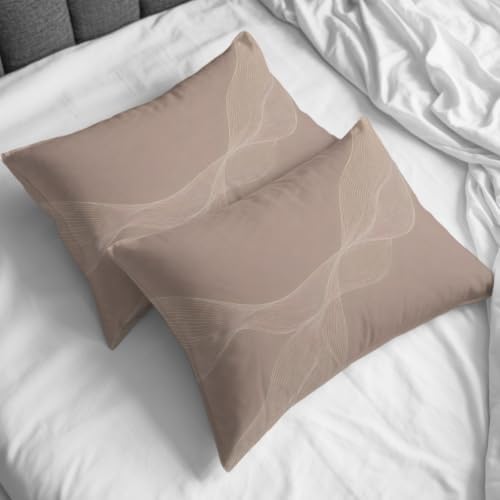 Warm Taupe Line Art Duvet Cover Queen Size, Modern Abstract Art Luxury