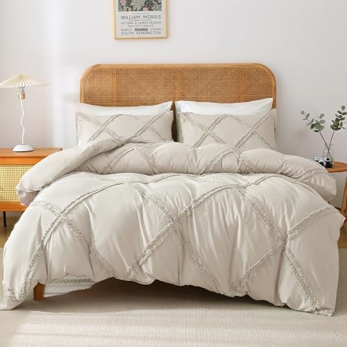MILDLY Boho Duvet Cover Beige - Tufted Comforter Cover Set Geometric