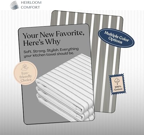 Ash Grey Striped Dish Towels 12 Pack, Ultra Absorbent, Classic Stripe