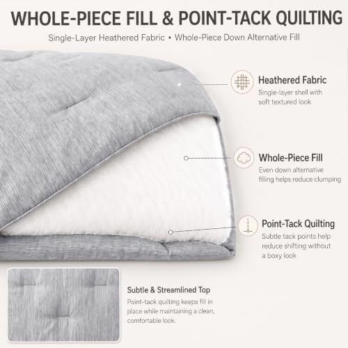 CozyLux Twin/Twin XL Comforter Set, Heathered Light Grey, 2 Pieces