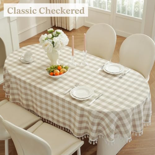 Laolitou Checkered Oval Tablecloth Washable Buffalo Plaid Table Cloth