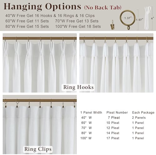 120 Inch Long White Pinch Pleated Linen Curtains 2 Panels Set for