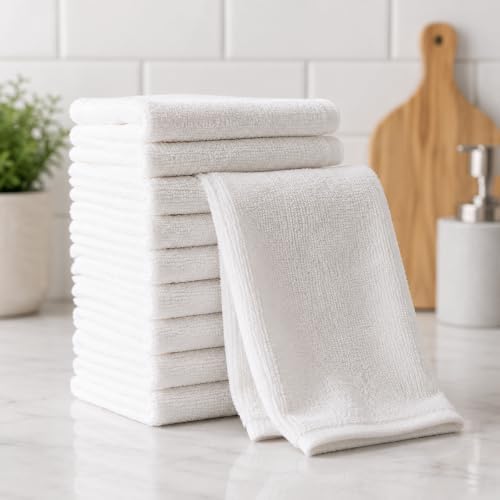 White Cotton Bar Mop Dish Cloths 12 x 12 in, 18 Pack