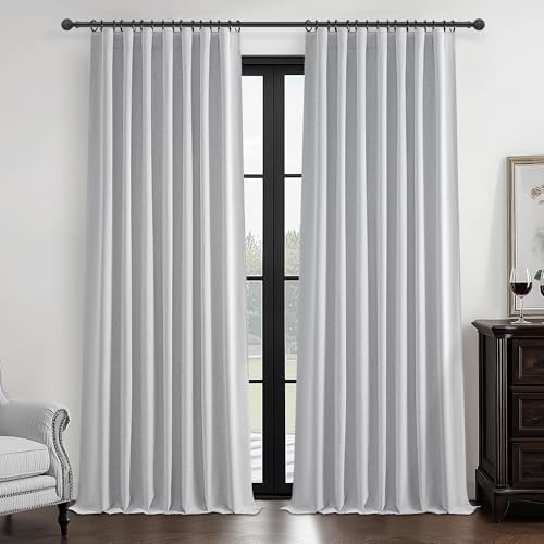 Light Gray 100% Blackout Linen Curtains 120 Inches Extra Long 2 Panels