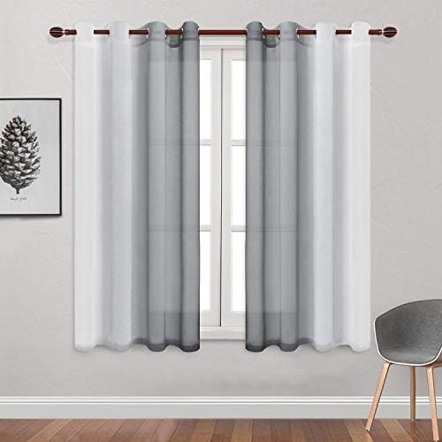 DWCN Grey Ombre Sheer Curtains - Faux Linen Semi Voile Gradient