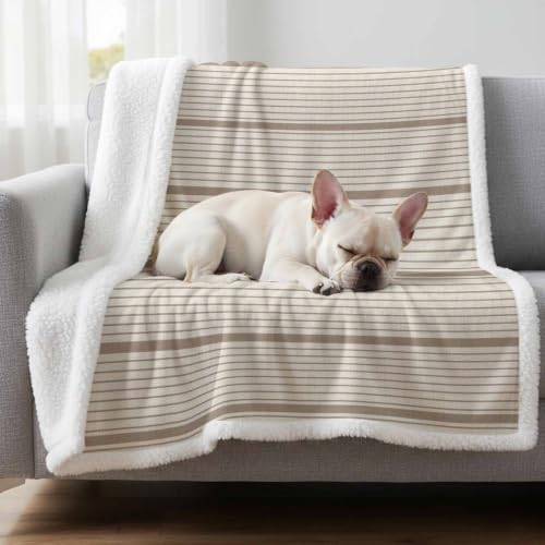 Horizontal Stripe Sherpa Fleece Throw Blanket Modern Minimalist Brown