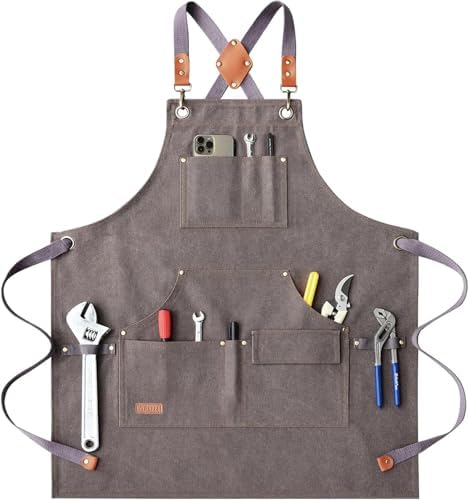 AFUN Work Aprons for Men with Large Pockets, Cotton Canvas Cross Back