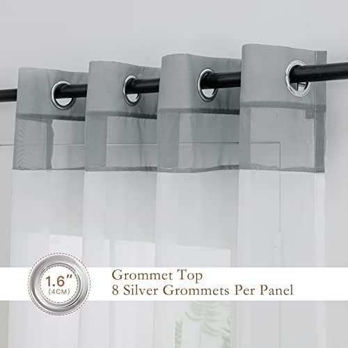 L.Z.E White and Grey Sheer Curtains 63 Inch Length 2 Panels for Living
