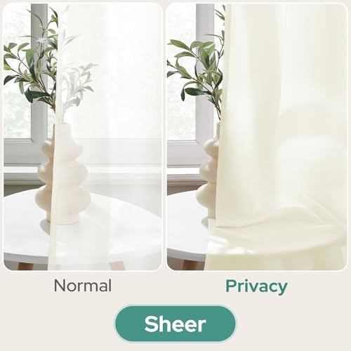 HOMEIDEAS Non-See-Through Ivory Privacy Semi Sheer Curtains