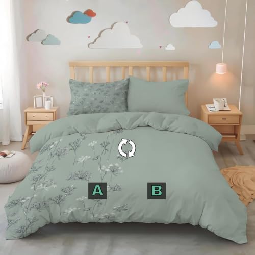 King Duvet Cover Set with Zipper Closure, Parsley and Dandelion