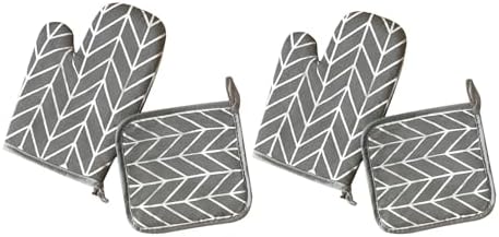 2X Grey Oven Mitts with Pot Holders BBQ Gloves Oven Mitts and Pot